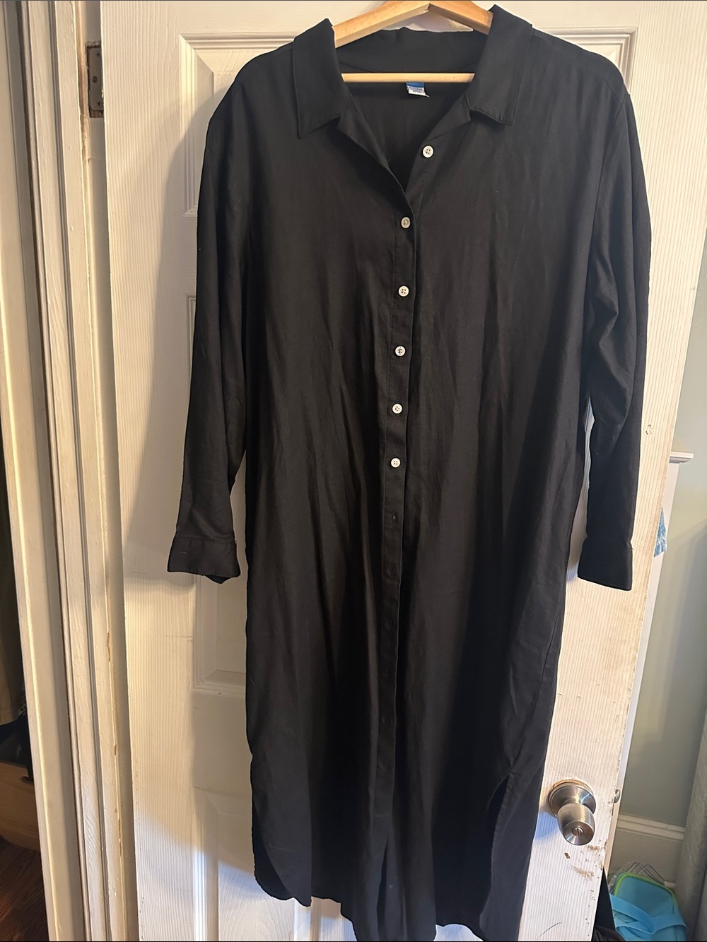Black Button-Front Long Shirt Dress
